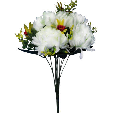 Bukiet 11 chryzantem z bukszpanem w kolorze białym