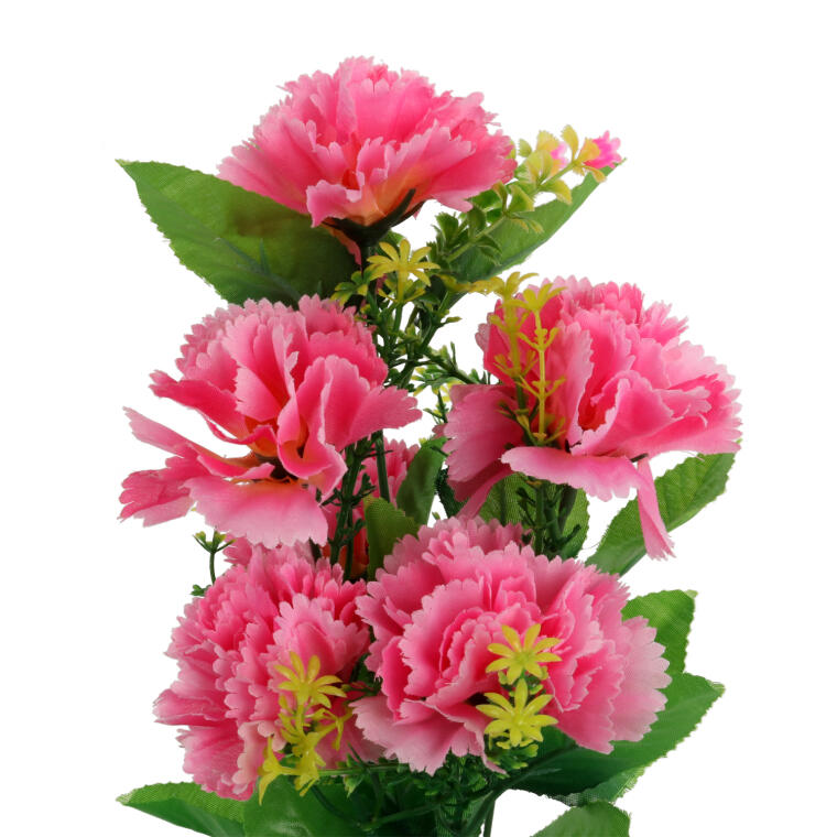 Sztuczny Bukiet 6 Różowych Goździków z Dodatkami - 40cm