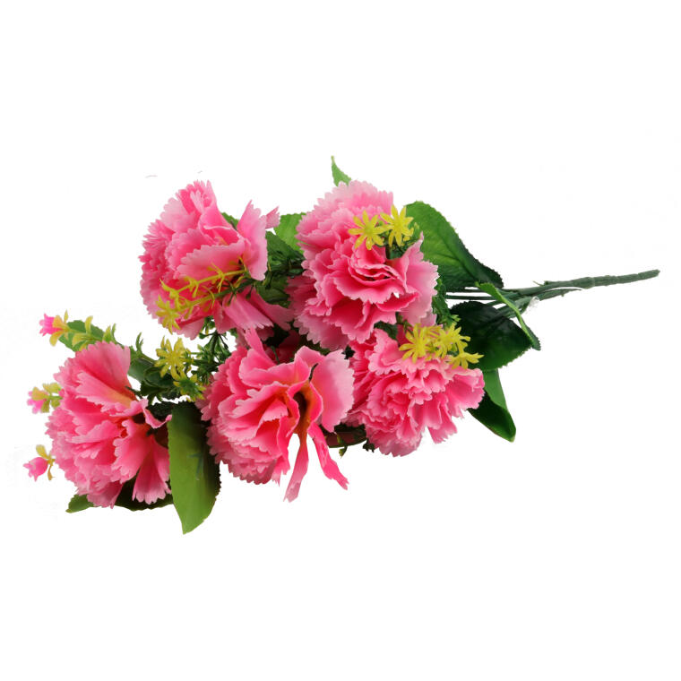 Sztuczny Bukiet 6 Różowych Goździków z Dodatkami - 40cm