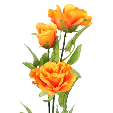 Gałązka z Trzema Sztucznymi Różami - Pomarańczowe, Realistyczne Dekoracje, 68 cm