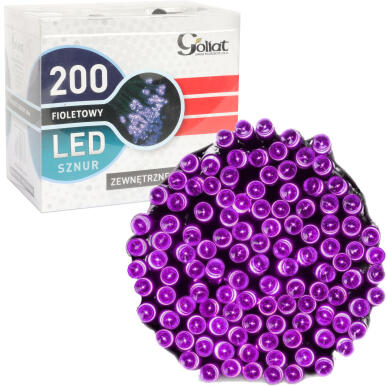 Lampki Choinkowe Fioletowe 200 LED, Zewnętrzne, Energooszczędne, Bezpieczne Wg Europejskich Standard&oacute;w, Z Ciemnozielonym Kablem - Polska Dystrybucja