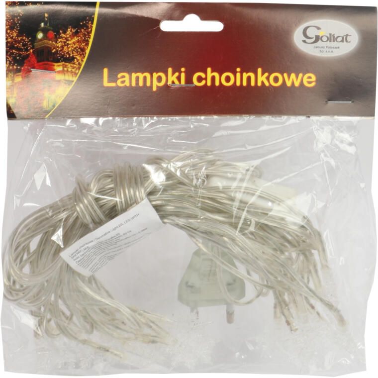 Świąteczne Lampki Choinkowe 20 LED w Kształcie Śnieżynki, Kolor Biały, Zasilanie Sieciowe