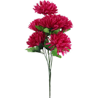 Bukiet 7 Sztucznych Chryzantem Bordowych - Dekoracja Świat Wszystkich Świętych - Wysokość 62 cm