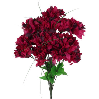 Bordowy Bukiet Sztucznych Chryzantem na Wszystkich Świętych - 18 Szczeg&oacute;łowych Kwiat&oacute;w z Trawką