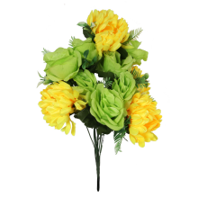 Bukiet sztucznych kwiatów mix róży i chryzantemy w kolorze żółto zielonym 50 cm