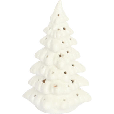 Ceramiczna Choinka LED na Baterie - Biała Dekoracja Świąteczna 13 cm