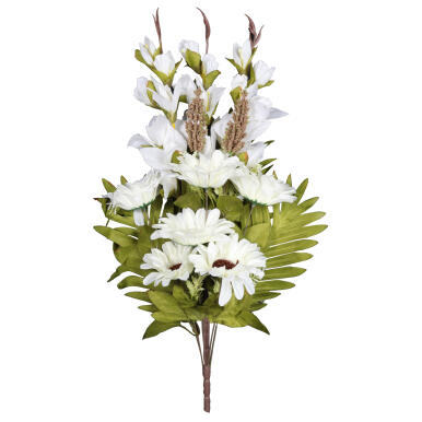Bukiet płaska wiązanka nagrobna mix gladioli i gerber 68cm biała