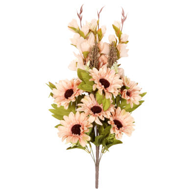 Bukiet płaska wiązanka nagrobna mix gladioli i gerber 68cm łososiowa