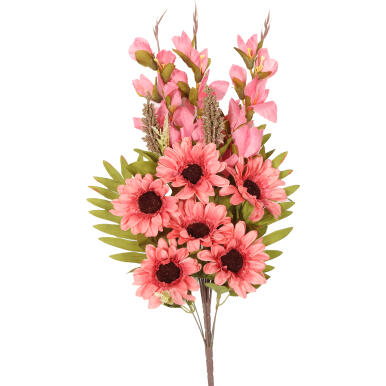 Bukiet płaska wiązanka nagrobna mix gladioli i gerber 68cm różowa
