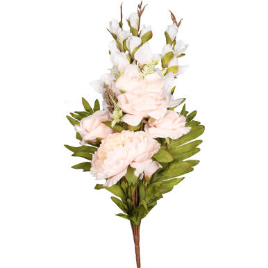 Bukiet płaska wiązanka nagrobna mix gladioli róż i piwonii 68cm kremowy