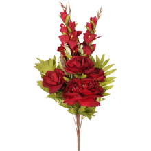 Bukiet płaska wiązanka nagrobna mix gladioli róż i piwonii 68cm czerwony