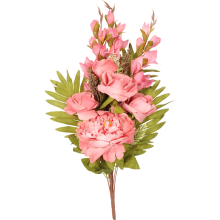 Bukiet płaska wiązanka nagrobna mix gladioli róż i piwonii 68cm różowy