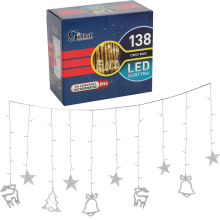 Dekoracja Świąteczna LED 138 świateł z Gwiazdkami, Dzwonkami i Reniferami Białe Światło