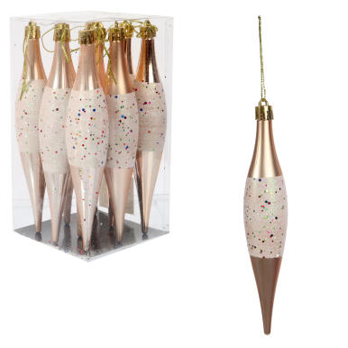 Komplet 9 Złotych Plastikowych Sopli z Brokatowym Dekorem - Ozdoba Świąteczna 15 cm
