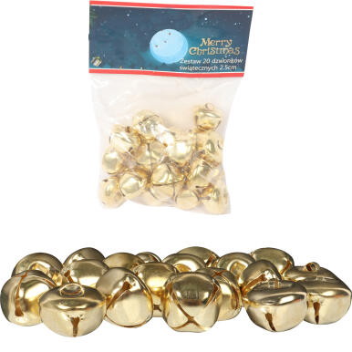 Złote Dzwonki Mikołaja do Dekoracji Świątecznych 2.5 cm - Komplet 20 Sztuk