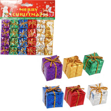 Komplet 24 Kolorowych Zawieszek w Kształcie Prezent&oacute;w do Dekoracji Świątecznych