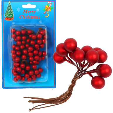 Sztuczna Jarzębina Czerwona na Druciku do Samodzielnych Dekoracji - 72 Sztuki