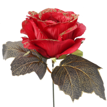 Róża satynowa z brokatem sztuczny kwiat czerwona