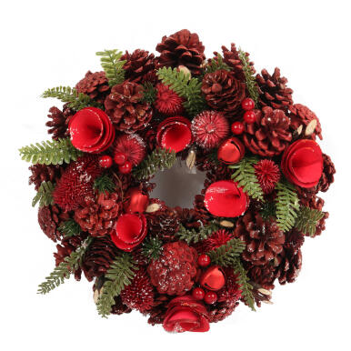 Wianek Świąteczny z Naturalnych Materiałów - Czerwona Dekoracja na Drzwi, Okno czy Kominek 32 cm