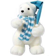 Figurka Świąteczna Niedźwiedź Polarny w Niebieskiej Czapie i Szaliku 43 cm