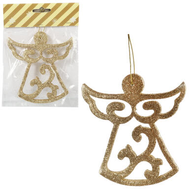 Złota Zawieszka Świąteczna - Brokatowy Anioł Ażurowy