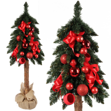 Ekskluzywna Czerwona Choinka Bożonarodzeniowa na Naturalnym Pniu z Dekoracją, 160 cm