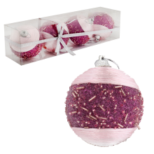Komplet 4 różowych bombek styropianowych z koralikami 6 cm do dekoracji świątecznej