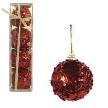 Komplet 4 Czerwonych Bombek Styropianowych z Koralikami 6 cm - Dekoracja Świąteczna