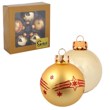 Złote Bombki Szklane z Brokatowym Dekorem - Komplet 5 szt. 6 cm