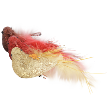 Zestaw 3 Ptaków na Klipsach w Kolorze Czerwono-Złotym do Dekoracji Świątecznych