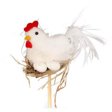 Dekoracyjny Biały Kogut na Pikowanej Poduszce z Jajeczkami Wielkanocnymi