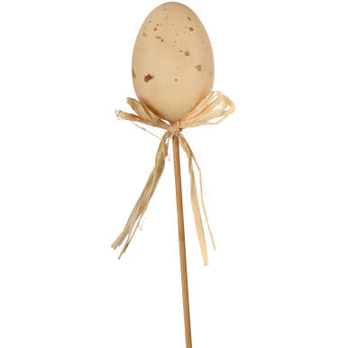 Wielkanocne Jajko Dekoracyjne z Rafią na Drewnianym Piku, Kolor Brązowy, 25 cm.