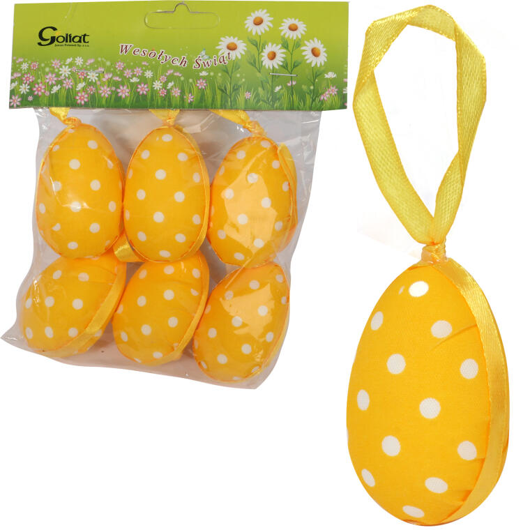 Jajka w kropki zawieszki  zestaw 6 sztuk 6cm żółte