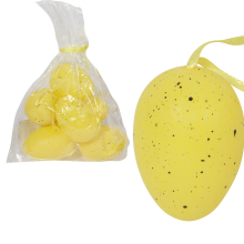 Jajka plastikowe nakrapiane zawieszki zestaw 6 sztuk 6cm żółte
