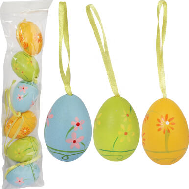 Jajka plastikowe w kwiatki zawieszki zestaw 6 sztuk 5cm kolorowe