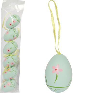 Jajka plastikowe zawieszki zestaw 6 sztuk 5cm turkusowe