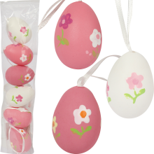 Jajka plastikowe zawieszki zestaw 6 sztuk 5cm biało różowe
