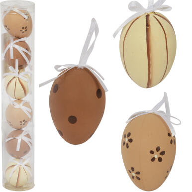 Jajka plastikowe zawieszki zestaw 6 sztuk 7cm brązowe