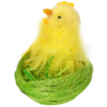 Żółty Kurczak z Piórek w Gnieździe Sizalowym - Dekoracja Wielkanocna i Tematyczna