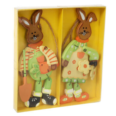 Zawieszki Wielkanocne - Drewniane Zajączki z Ruchomymi Nóżkami, 2 szt, 13cm, Kolor Pomarańczowy