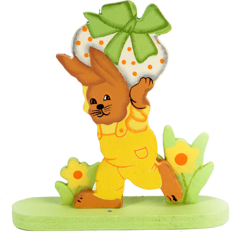 ZAJĄC Z JAJKIEM I KOKARDĄ DEKORACJA DREWNIANA 10CM