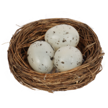 Wielkanocna Dekoracja: Trzy Jajka w Gnieździe 6cm - Kolor Brązowy