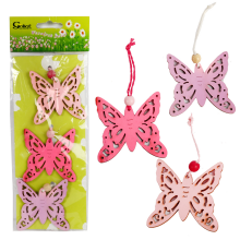 Motyle-zawieszki drewniane zestaw 3 sztuk różowe