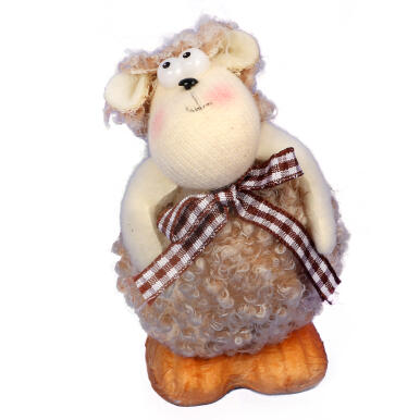 Wielkanocny Baranek z Kokardą, Dekoracyjna Figurka, Wysokość 10 cm, Kolor Brązowy