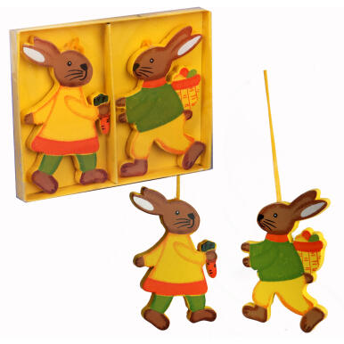 Zawieszki Wiosenne Zajączki Drewniane, 2 Sztuki, 7cm, Kolor Pomarańczowy