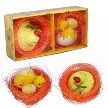 Pomarańczowe Gniazdka z Figurkami Kurczaka i Pisklęcia – Dekoracja Wielkanocna 2szt
