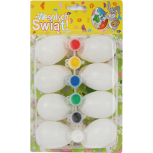 Zestaw Kreatywny Wesołe Pisanki - 8 białych jajek do malowania z farbami pastelowymi i pędzelkiem