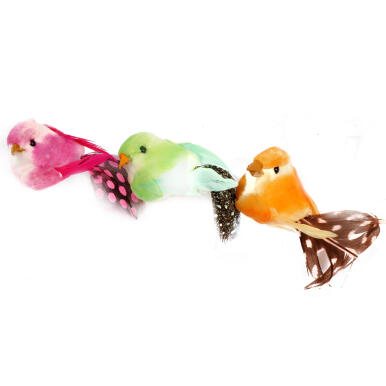 Kolorowe Dekoracyjne Ptaki z Naturalnymi Piórkami do Stroików Wielkanocnych 5CM - 3 sztuki