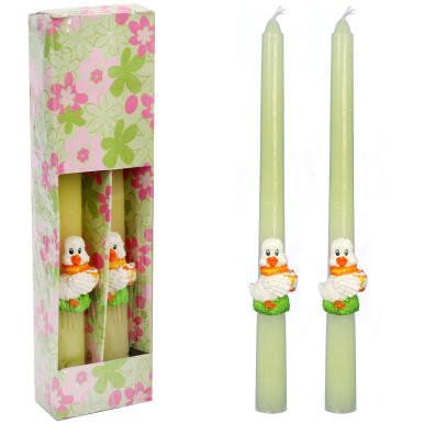 Świeczki Wielkanocne z Figurkami Kaczek 26cm, Białe, 2 szt.