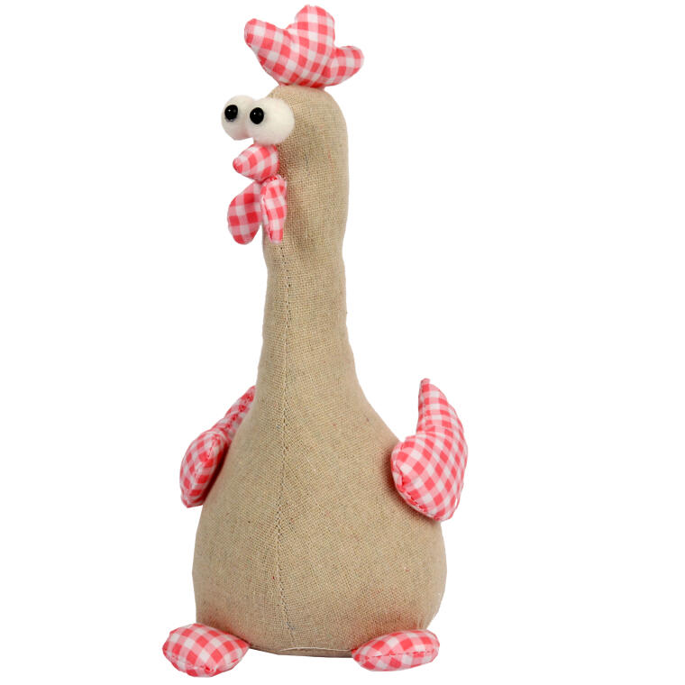 Kogut Dekoracyjny na Wielkanoc, 25cm, Różowo-Brązowy z Materiału w Kratkę